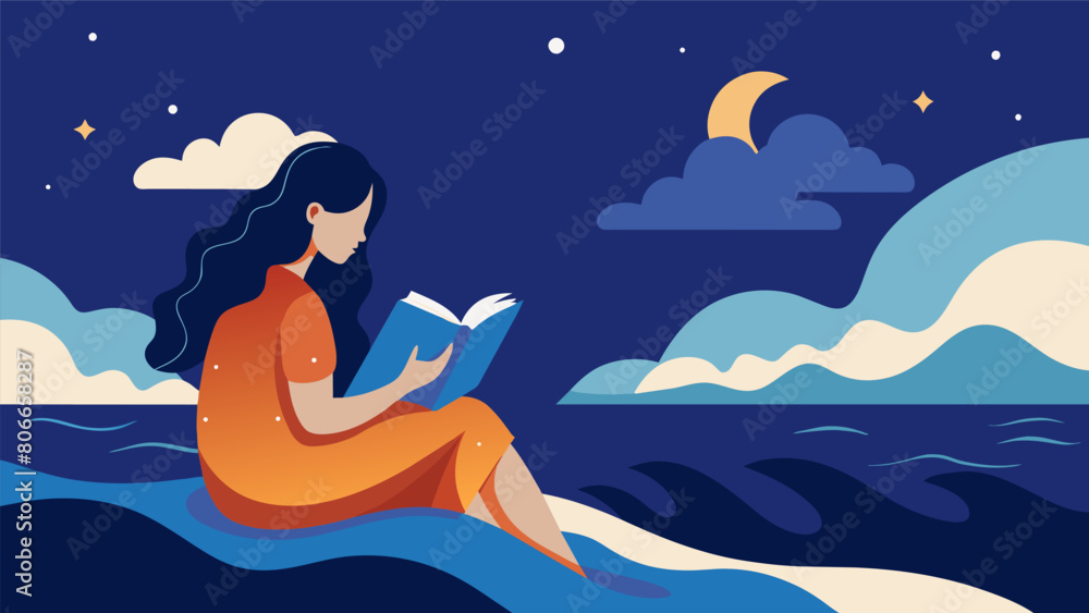 The distant sound of waves crashing on the shore accompanied her as she devoured the romantic poetry of Emily Dickinson under the starry night..