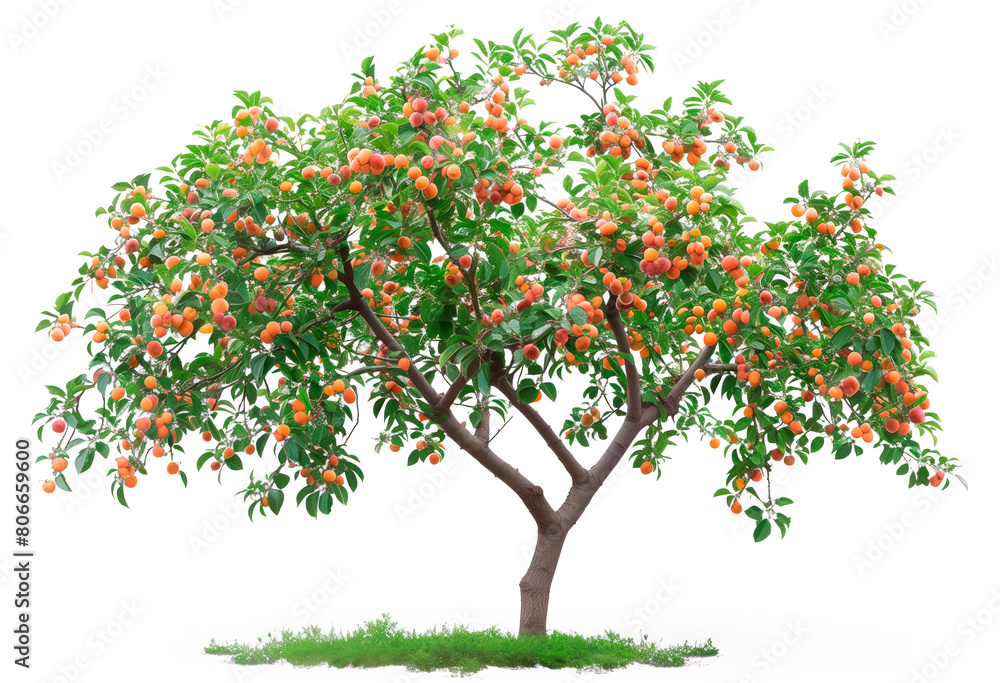 A tree of ripe apricots branch isolated on white plane background A tree of ripe apricots branch isolated on white plane background