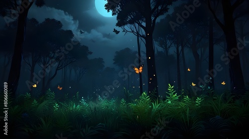 monsoon forest at night with butterfly nature photo
