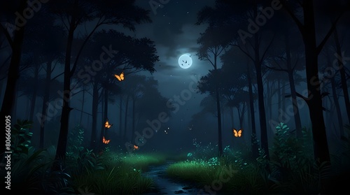 monsoon forest at night with butterfly nature photo
