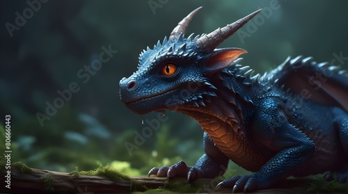 A charming cute baby dragon Realistic illustration photo