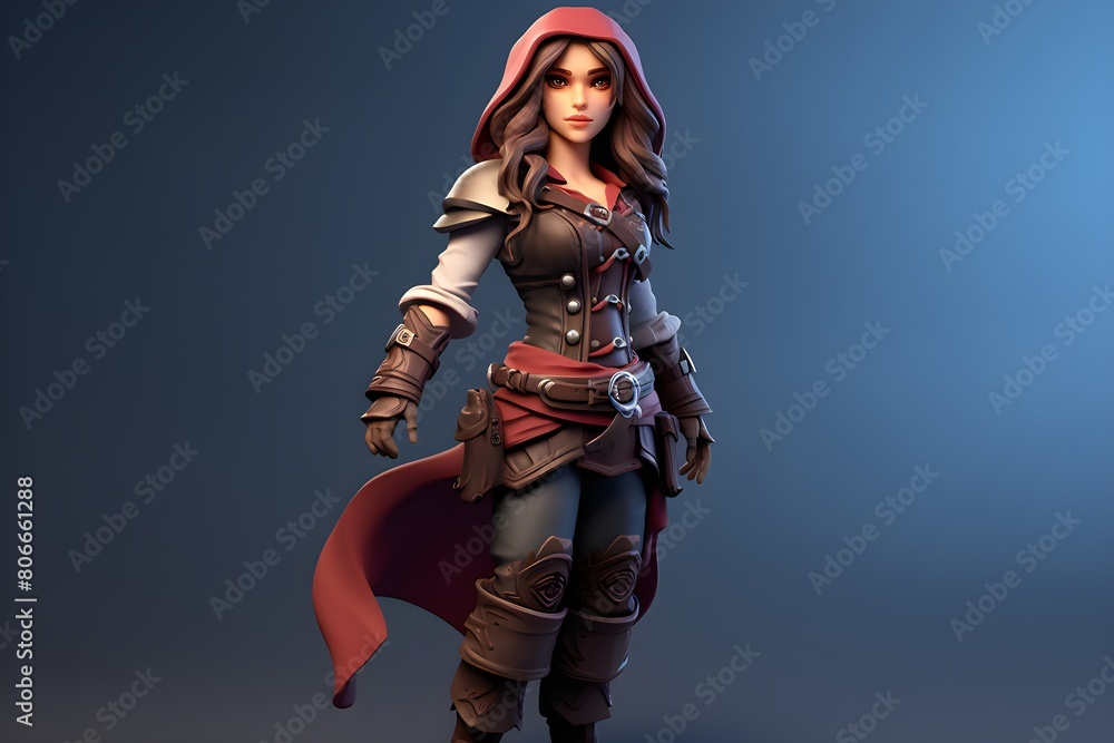 Obraz premium warrior girl from a computer game no blue background , generated by AI. 3D illustration
