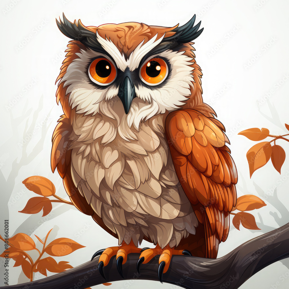 Watercolor Sage owl, clipart Illustration, Generative Ai Watercolor Sage owl, clipart Illustration, Generative Ai