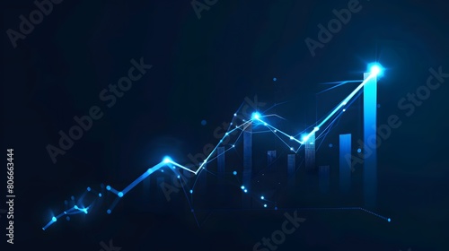 digital line graph with an upward trend on a blue background, growth and success in business or stock market trends concept