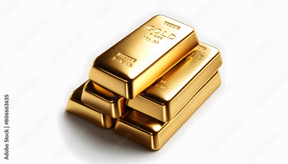 High-Precision Gold Bars on White Background High-Precision Gold Bars on White Background