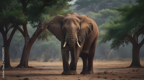  Lonely elephant on tree