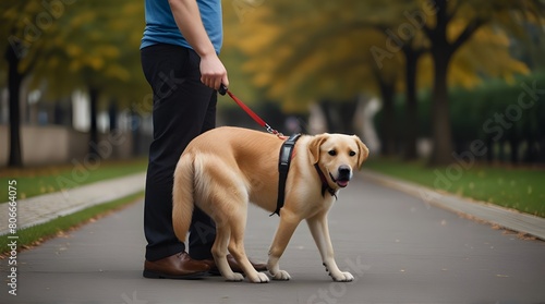 Guide dog is helping a blind man