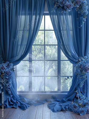 Elegant Dusty Blue Silk with Floral Digital Backdrop for Photography and Art