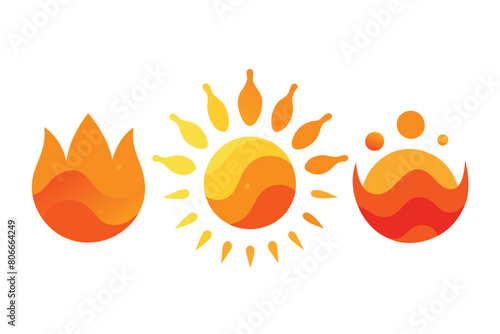 Watercolor vector sun shapes. Rising sun, sunset, dawn illustrations set. Fire colors round shape, watercolor stains. Orange red yellow circle, flaming crown frame. Maslenitsa, Shrovetide background