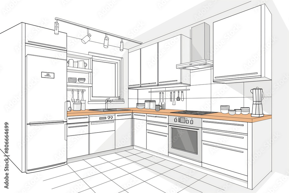Beautifully illustrated modern kitchen renovation with contemporary style and modern appliances, featuring clean lines, stylish furniture, and art Beautifully illustrated modern kitchen renovation with contemporary style and modern appliances, featuring clean lines, stylish furniture, and art