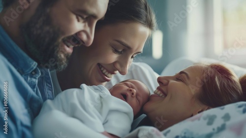 Surrogacy helped an infertile couple have a child. a woman gave birth to a baby for another family under a legal contract in a hospital. photo