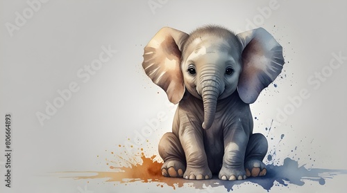 Cute watercolor illustration of a little elephant