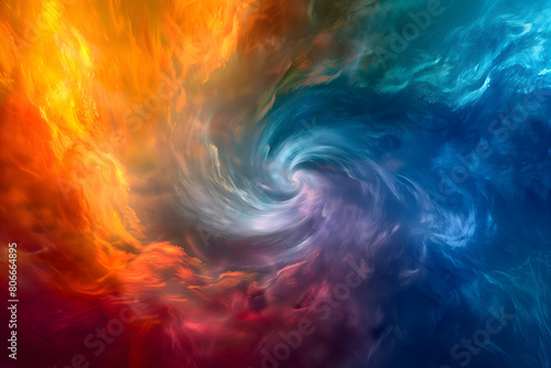 A whirlwind of blue, red and orange smoke