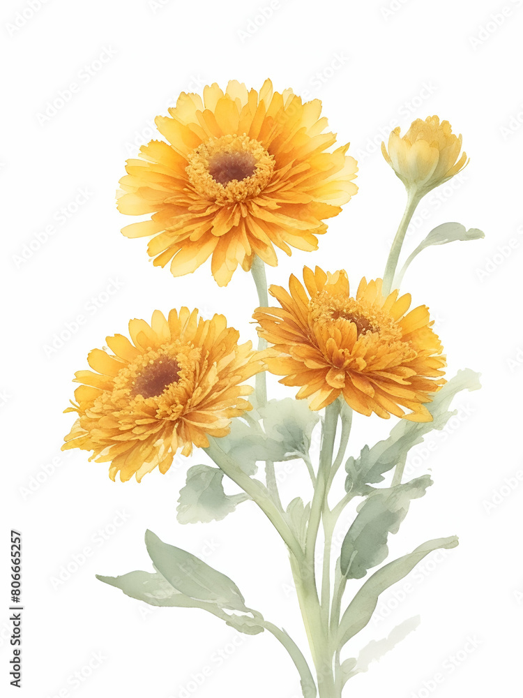 Calendula flowers watercolor on white background Calendula flowers watercolor on white background