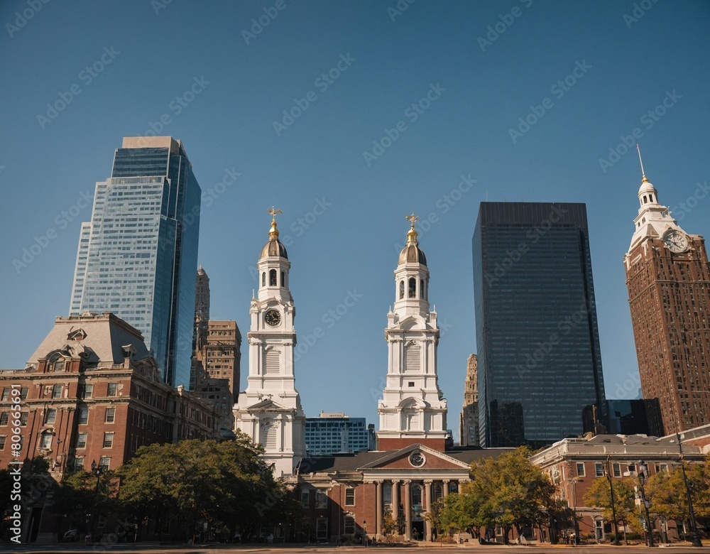 Explore the bustling skyline of Philadelphia, where historic landmarks such as Independence Hall and the Philadelphia Museum of Art stand tall amidst modern architecture