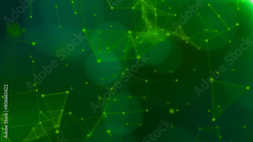 Green plexus particles molecules space particle form, futuristic neon graphic Background, 3D technology shape background