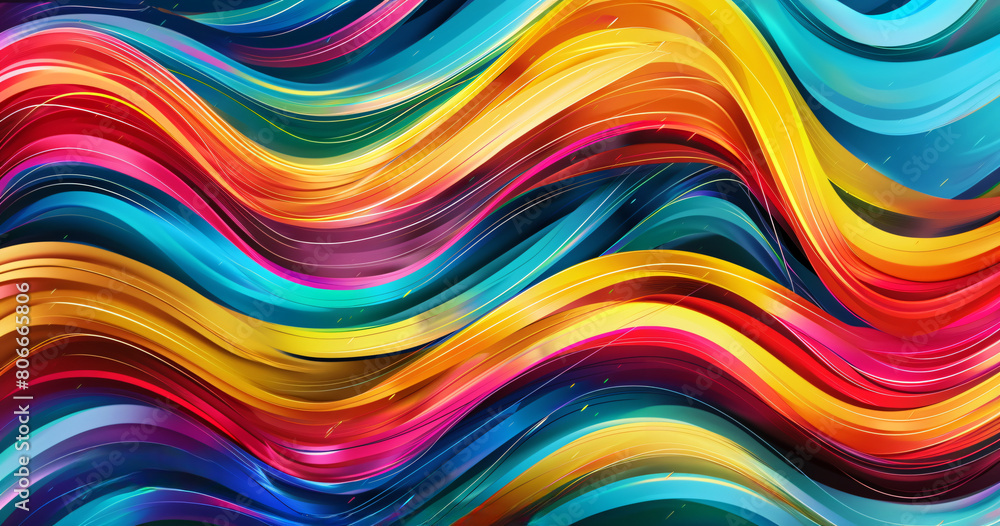 Colorful digital artwork with dynamic wavy lines creating a sense of movement