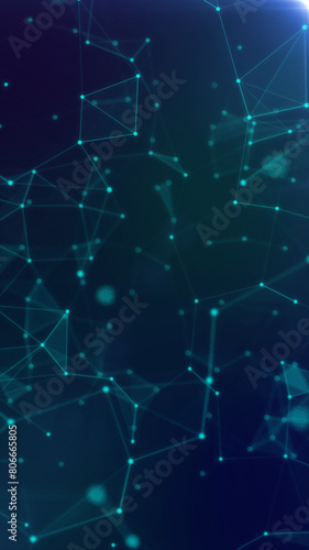 Portrait Blue plexus particles molecules space particle form, futuristic neon graphic Background, 3D technology shape background