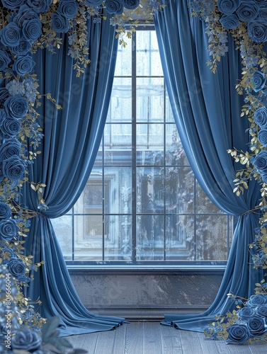 Elegant Dusty Blue Silk with Floral Digital Backdrop for Photography and Art