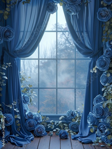Elegant Dusty Blue Silk with Floral Digital Backdrop for Photography and Art