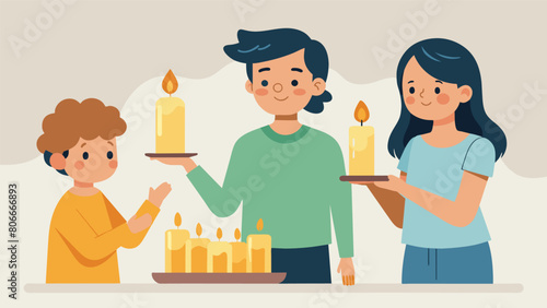 A young child proudly presents their handdipped beeswax candles to their family having learned the craft from their grandparents and taking joy in.