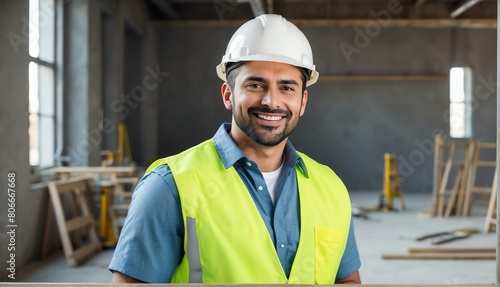 construction site background happy male architect engineer looking at camera in studio shot portrait from Generative AI