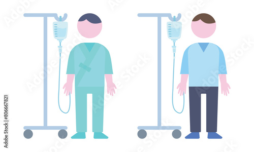 点滴を持った患者男性