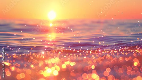 Tan glitter defocused twinkly lights, resembling a ocean sunrise. photo