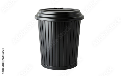 Isolated Black Garbage Bin on White Surface, Singular Black Rubbish Container on Blank Background