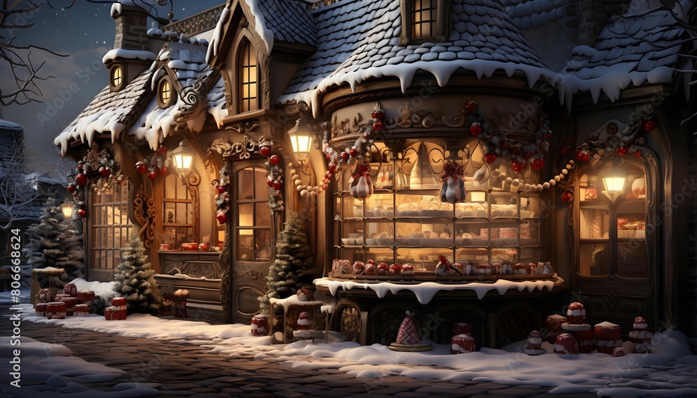 Christmas and New Year decorations in the village at night - 3d render