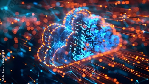 Abstract digital cloud server concept for future big data center infrastructure. Concept Cloud Computing, Big Data, Digital Infrastructure, Future Technology, Server Concept