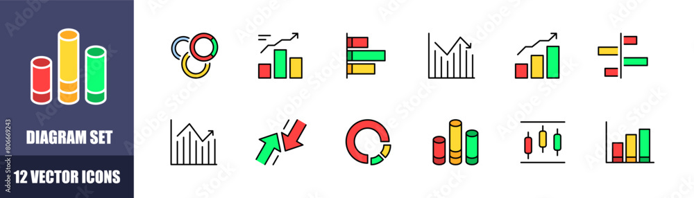 Diagram icons set. Chart icons. Flat style. Vector icons Diagram icons set. Chart icons. Flat style. Vector icons