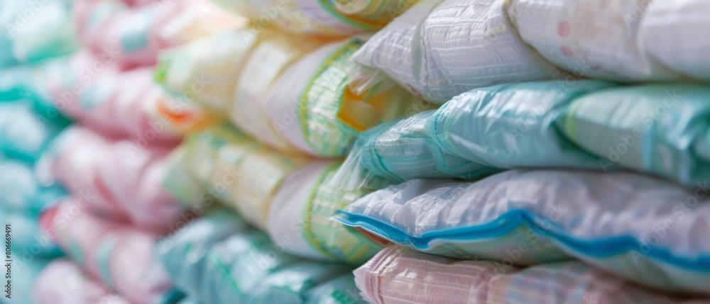 Ultimate Protection: Close-Up View of a Towering Stack of Fresh and Leak-Proof Baby Diapers
Ultimate Protection: Close-Up View of a Towering Stack of Fresh and Leak-Proof Baby Diapers