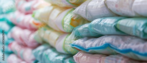 Ultimate Protection: Close-Up View of a Towering Stack of Fresh and Leak-Proof Baby Diapers 