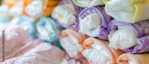 Ultimate Protection  Close-Up View of a Towering Stack of Fresh and Leak-Proof Baby Diapers 