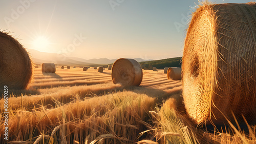 Agriculture. Straw in the meadow. Wheat yellow-golden harvest. Grain harvest, harvest.