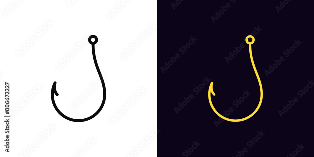 Outline fishhook icon, with editable stroke. Hook sign, symbol of ...