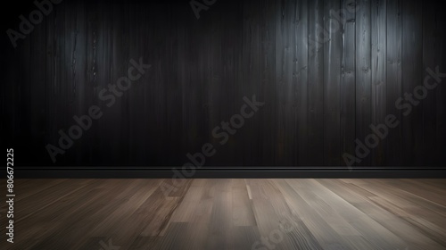 Black Wall with wooden Flooring. Empty Room for Product Presentation