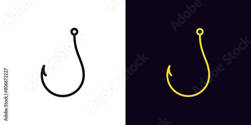 Outline fishhook icon, with editable stroke. Hook sign, symbol of internet fraud and deceit. Cyber security, bait and trick, digital threat, data theft and fraud, web phishing, scam. Vector icon photo