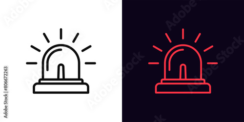 Outline siren lamp icon, with editable stroke. Emergency beacon with light rays. Police or ambulance flasher, alarm signal, emergency lamp, alert flash light, urgent warning and caution. Vector icon photo