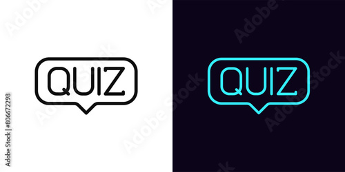 Outline quiz icon, with editable stroke. Text Quiz inside speech bubble. Game message, quiz time, trivia play, questionnaire and interview, game show with questions and answers. Vector icon