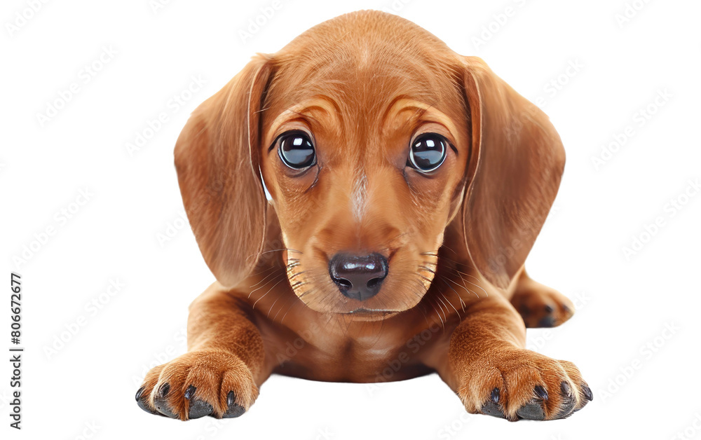 Adorable Dachshund Puppy with Brown Short Hair, A Solo Portrait on White, Solo Shot
