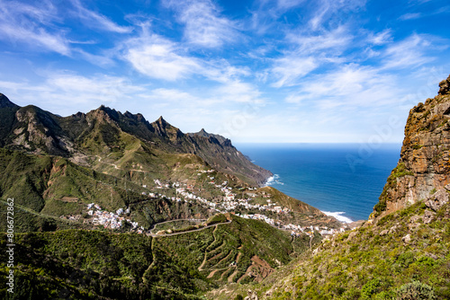 Spain, Canary Islands, Taganana, Village surrounded by Anaga mountains in summer photo