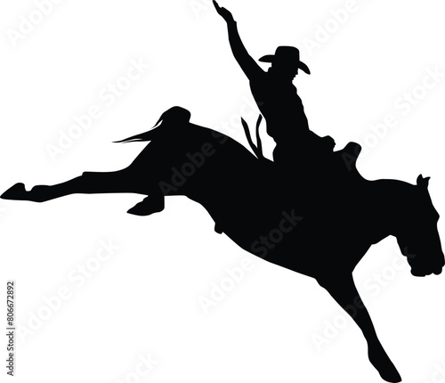 Rodeo silhouette illustration. Men riding a horse for sport activity