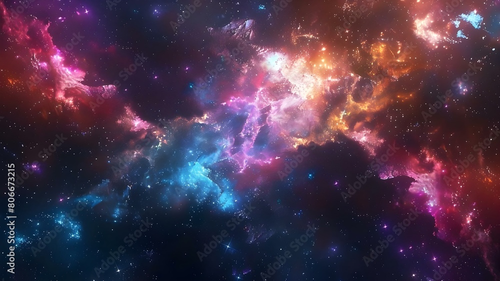 Fototapeta premium Captivating D cosmic nebula art featuring star clusters and celestial elements. Concept Fantasy Planets, Galactic Artwork, Cosmic Atmosphere, Starry Skies, Celestial Creations