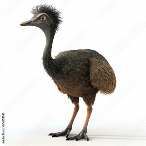 3D rendering cartoon of a moa bird striding through the forests of ancient New Zealand, on white background. --v 6 Job ID: 4722ebc3-3bde-4c37-bcee-5695df82d159 photo