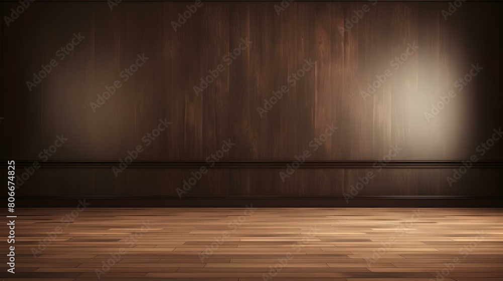 Dark Brown Wall with wooden Flooring. Empty Room for Product Presentation Dark Brown Wall with wooden Flooring. Empty Room for Product Presentation