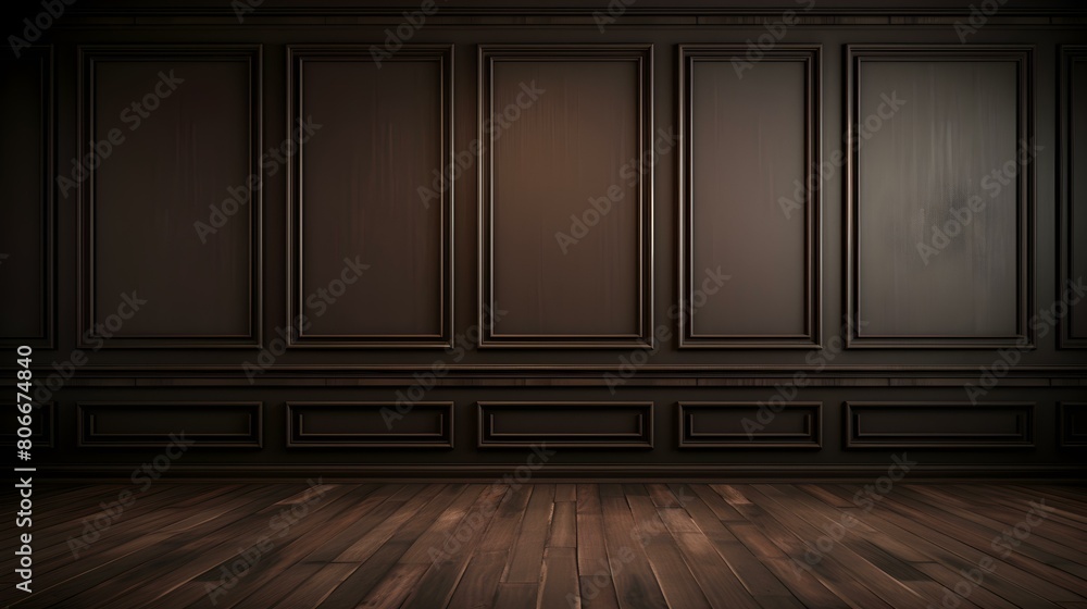 Dark Brown Wall with wooden Flooring. Empty Room for Product Presentation Dark Brown Wall with wooden Flooring. Empty Room for Product Presentation