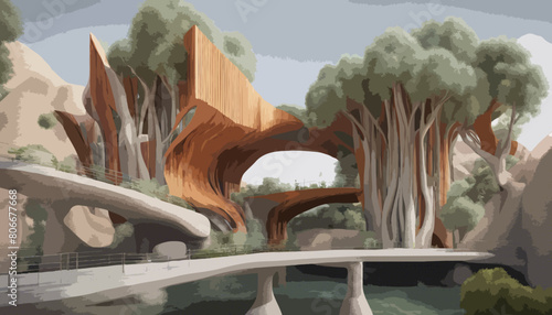 Architektur in Symbiose mit der Natur. Pflanzen und Baustoffe bilden eine Einheit. 