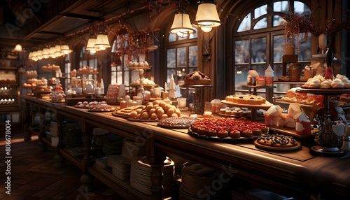 Panoramic photo of a bakery in the old town of Riga, Latvia
